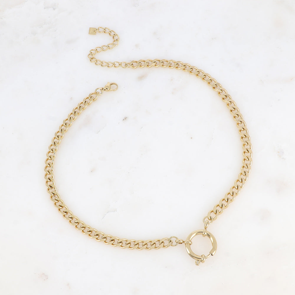 Collier ras-de-cou, gros mousqueton rond et maille gourmette